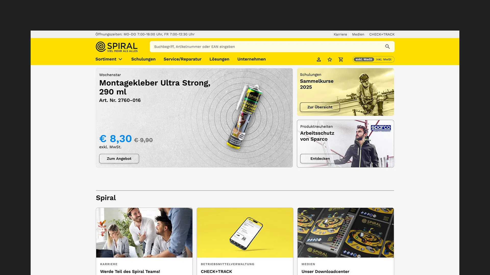 spiral website home screen