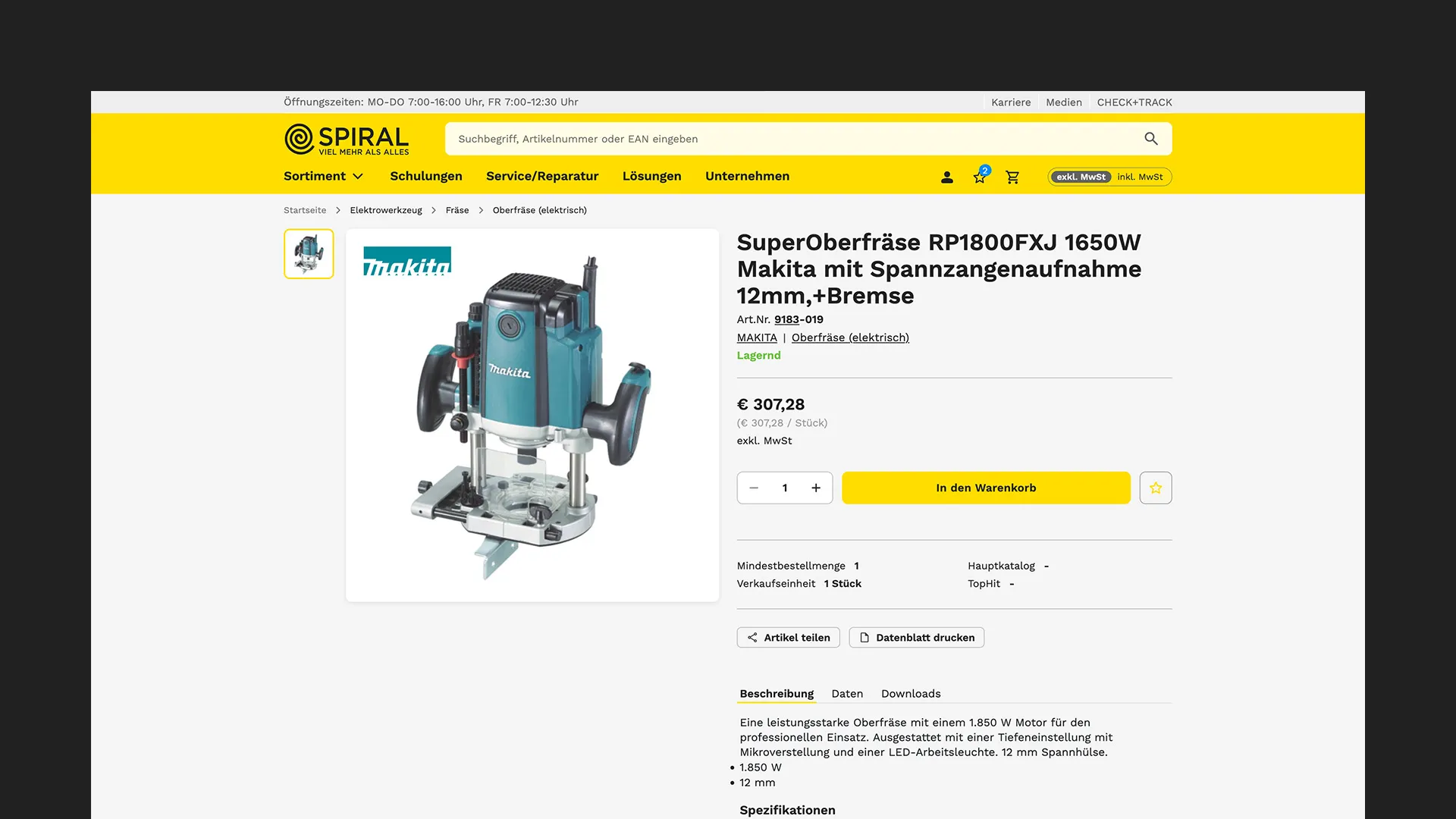 spiral website product screen