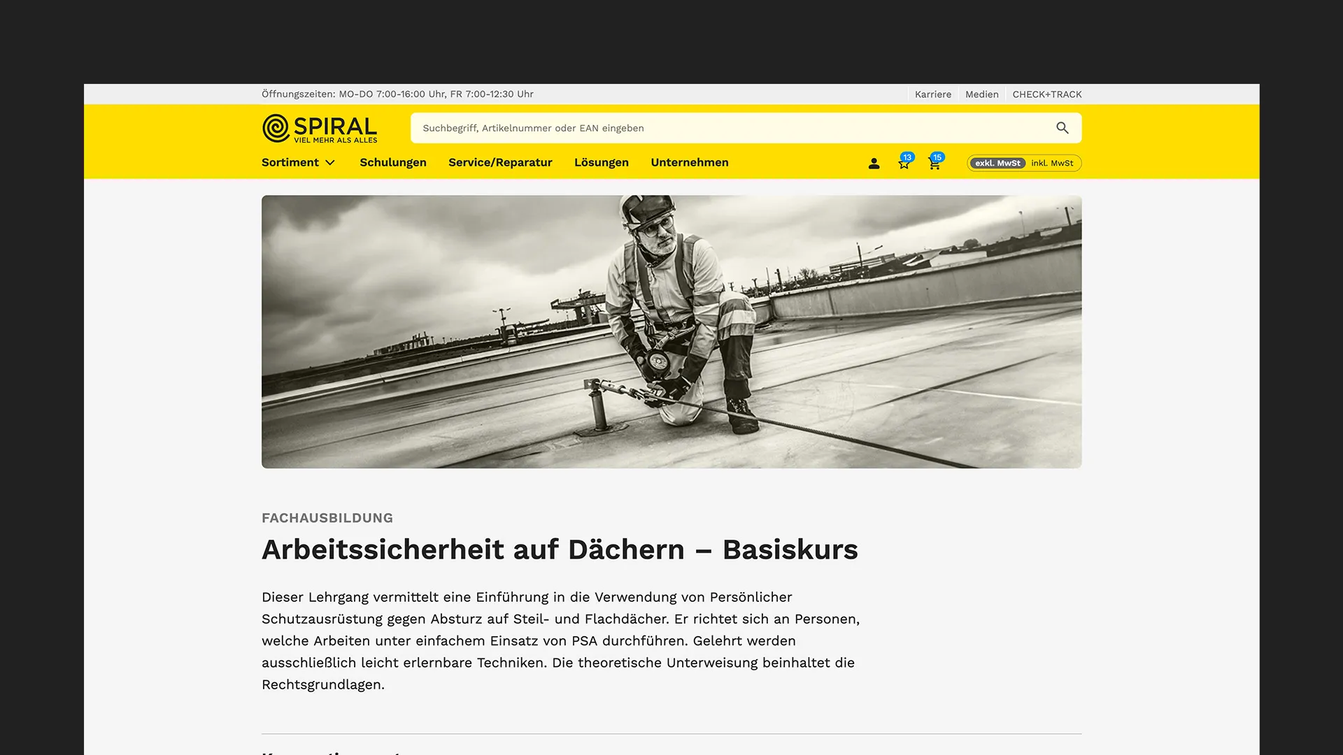 spiral website service screen